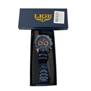 Lige Mens watch chronograph stainless steel, waterproof. In box. Not working